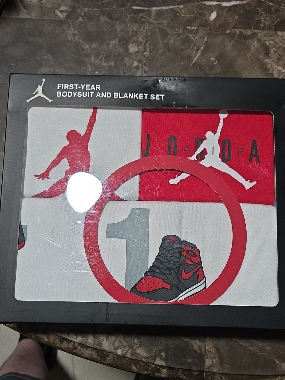 Nike Jordan First-Year Bodysuit & Blanket Set - Red, White, Black